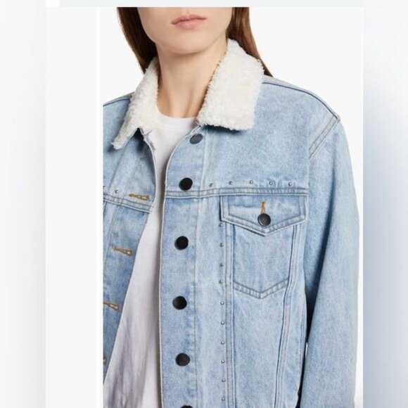 Rebecca Minkoff Stud Detail Clark Denim Jean Jacket light BlueWash Small - Picture 4 of 12